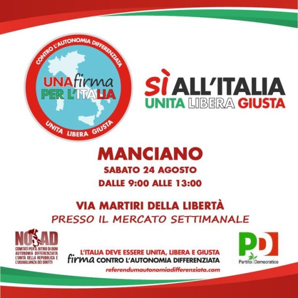 Referendum contro l'autonomia differenziata, sabato 24 agosto la raccolta delle firme a Manciano